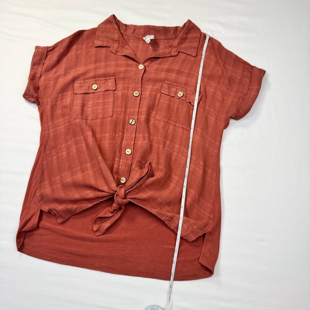 Naif Font-Tie Blouse Brick Red Terracotta Women’s Large Boho Peasant Utility - Picture 4 of 14